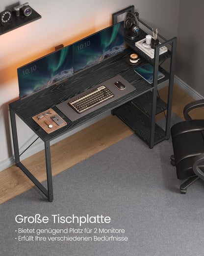 Schreibtisch, PC-Tisch, Computertisch, mit Regalböden rechts oder Links, 137,2 cm breiter Bürotisch, Schwarz, Vasagle, 5