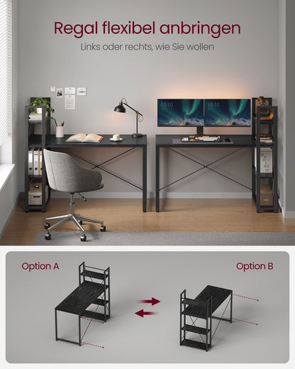Schreibtisch, PC-Tisch, Computertisch, mit Regalböden rechts oder Links, 137,2 cm breiter Bürotisch, Schwarz, Vasagle, 7