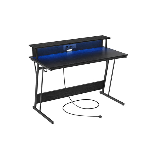Gaming Schreibtisch, mit eingebauter Steckdosenleiste, Computertisch, mit Monitorständer für 2 Monitore, Schwarz, Vasagle, 1