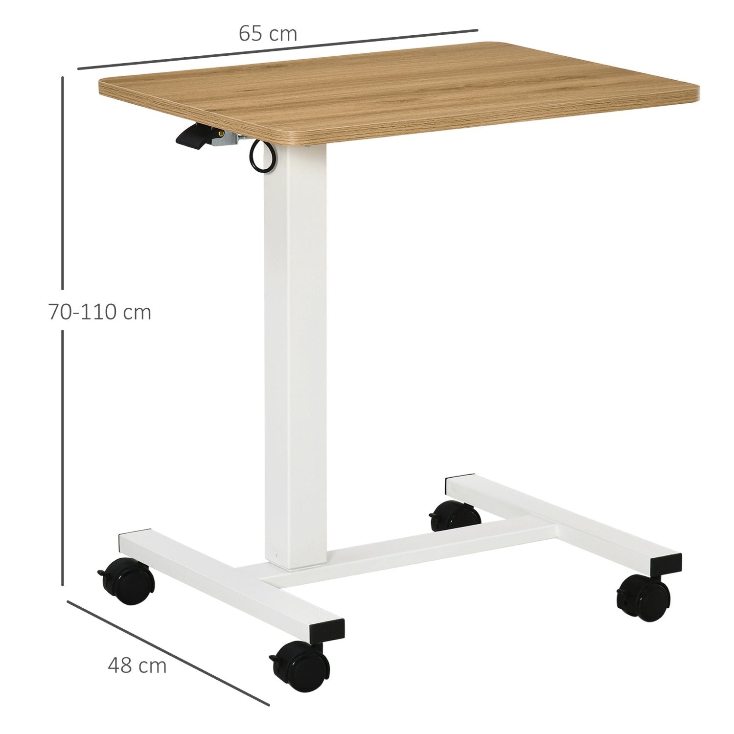 Laptoptisch, Laptoptisch Höhenverstellbar, 70-110 cm, Gaslifts, bis 70 kg, Laptoptisch Bett, Laptoptisch Sofa, mit Rollen, Stahl, Naturholz, HOMCOM, 2