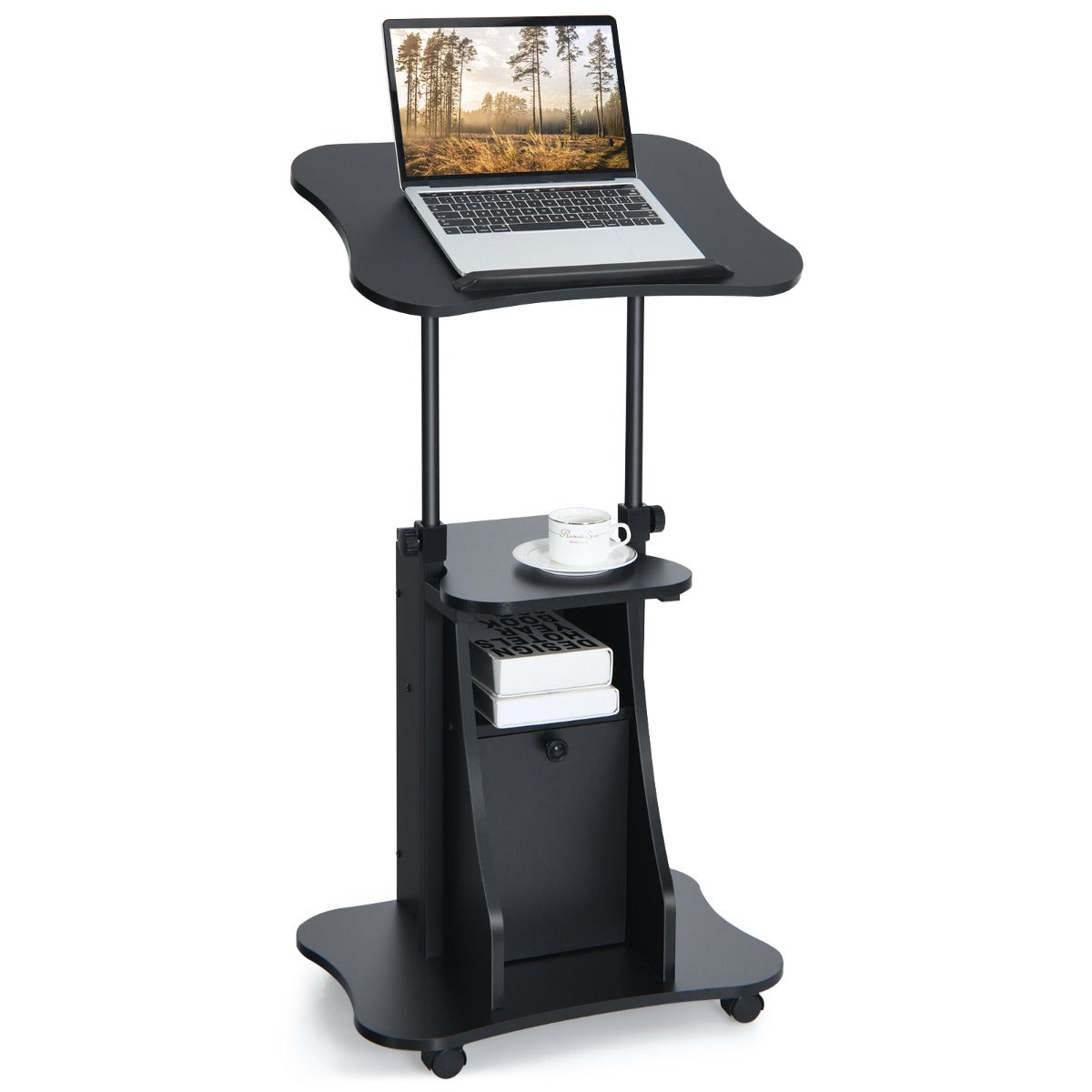 Laptoptisch, Laptopständer Höhenverstellbar, Laptoptisch Sofa, Laptoptisch Bett, mit Rollen, Schwarz, Costway