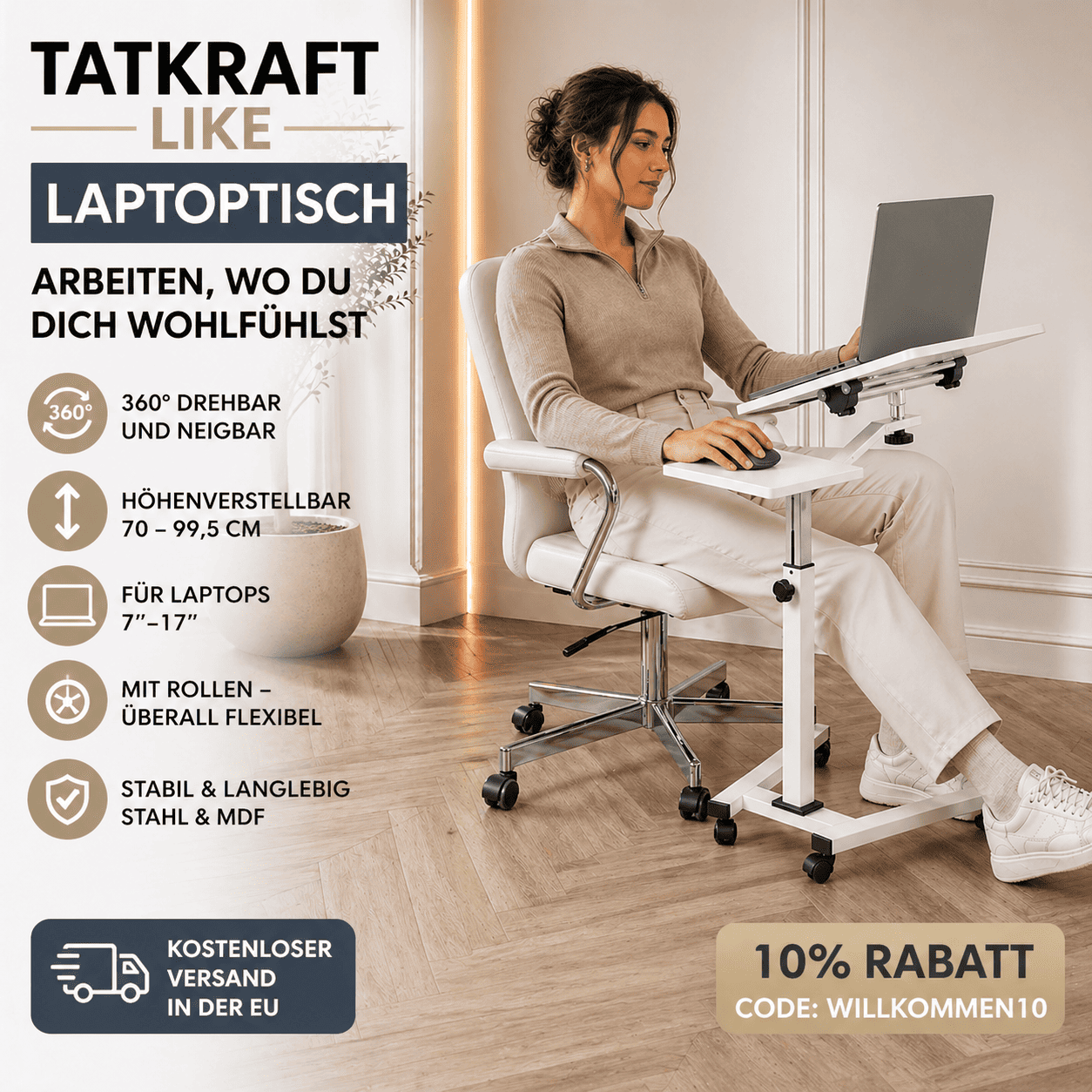 Laptoptisch, Laptoptisch Höhenverstellbar, Laptoptisch Bett, Laptoptisch Sofa, Laptop Table, Tatkraft Like,  laptoptisch kaufen, rabbat 10%