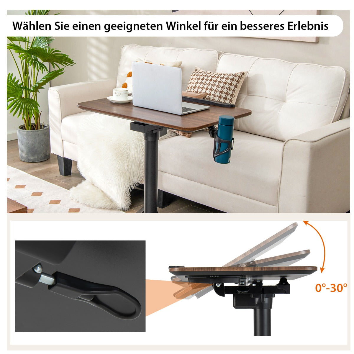 Laptoptisch, Laptoptisch Höhenverstellbar, Laptoptisch Bett, Sofa, für Sessel, mit Rollen, Sitz-Steh Schreibtisch, Costway, 2