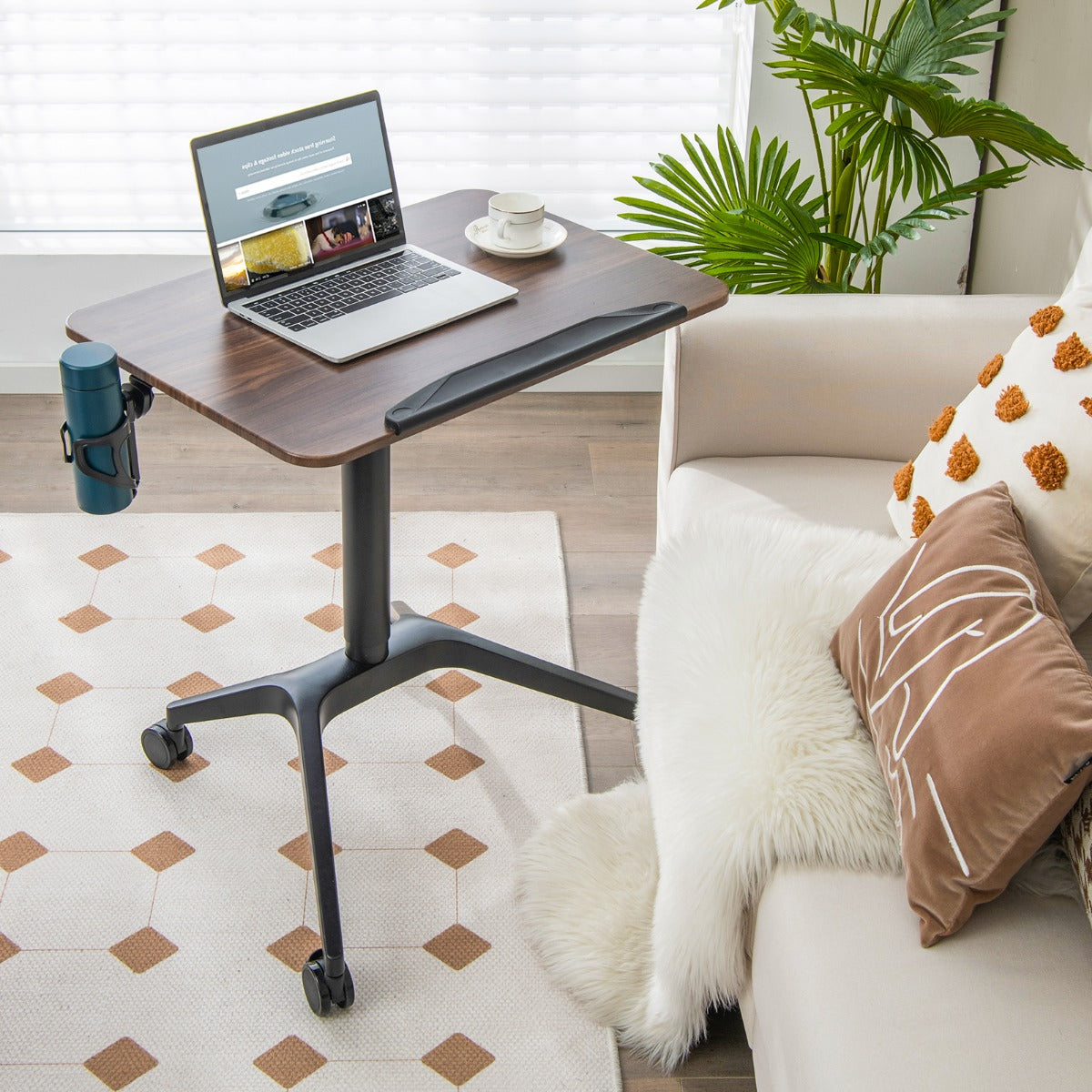Laptoptisch, Laptoptisch Höhenverstellbar, Laptoptisch Bett, Sofa, für Sessel, mit Rollen, Sitz-Steh Schreibtisch, Costway, 4