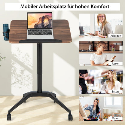 Laptoptisch, Laptoptisch Höhenverstellbar, Laptoptisch Bett, Sofa, für Sessel, mit Rollen, Sitz-Steh Schreibtisch, Costway, 7