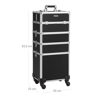 SONGMICS - Kosmetik Koffer, 4-in-1, Kosmetikkoffer, Trolley,  Schminkkoffer Profi, groß, Friseurkoffer, mit Rollen,schwarz, 8