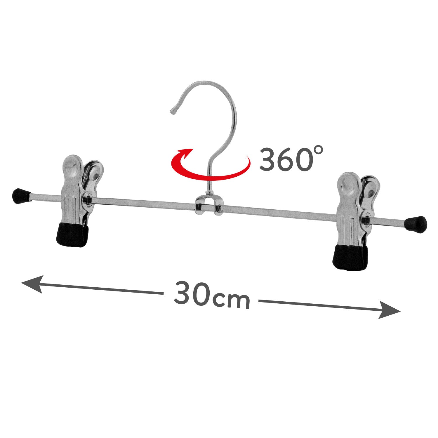 Hosenbügel, 10er, Hosenbügel mit Klammern, Breite 30cm, Kleiderbügel, 360° drehbarem Haken, MAWA Clip K D - Schwarz, 3