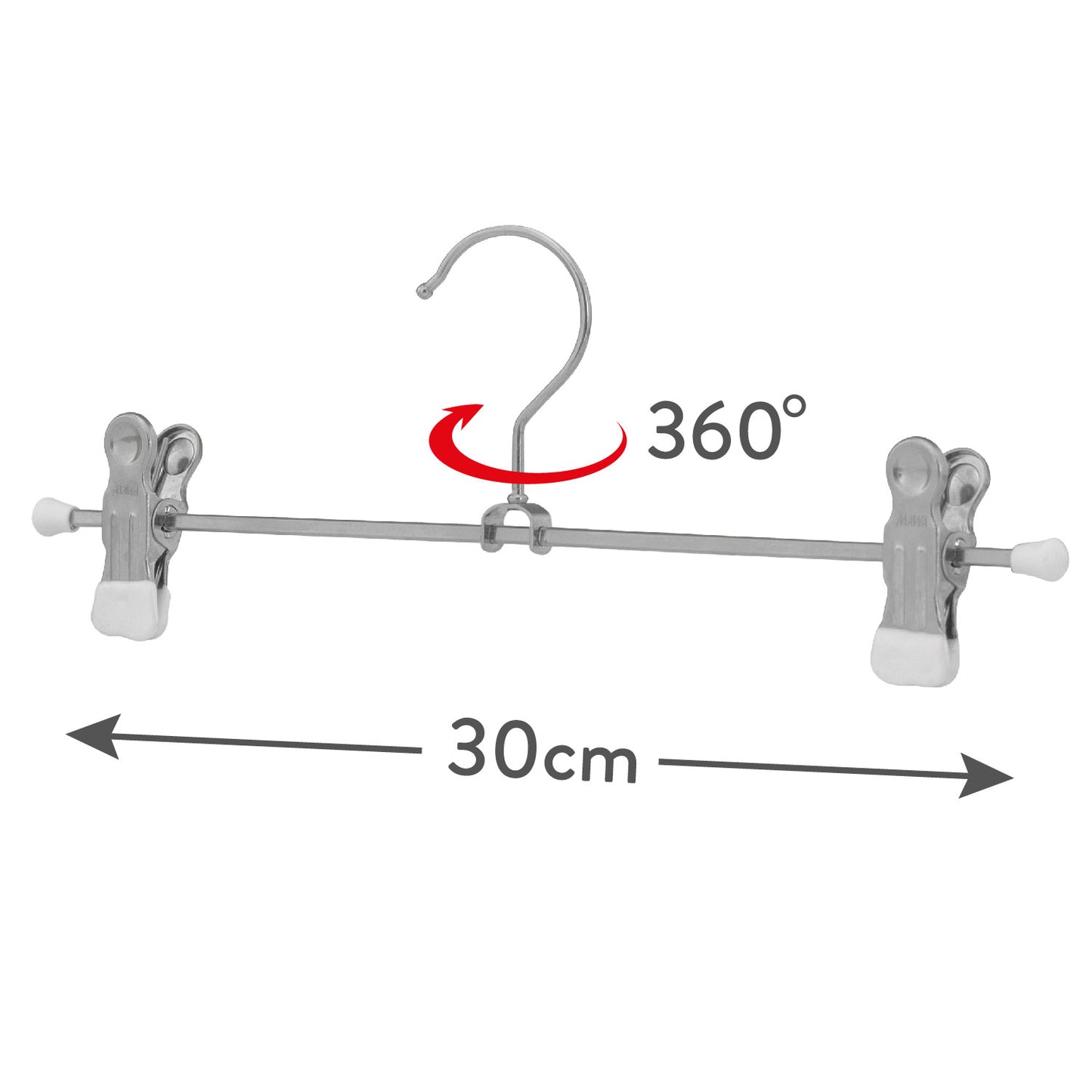 Hosenbügel, 10er, Hosenbügel mit Klammern, Breite 30cm, Kleiderbügel, 360° drehbarem Haken, MAWA Clip K D - Weiß, 3