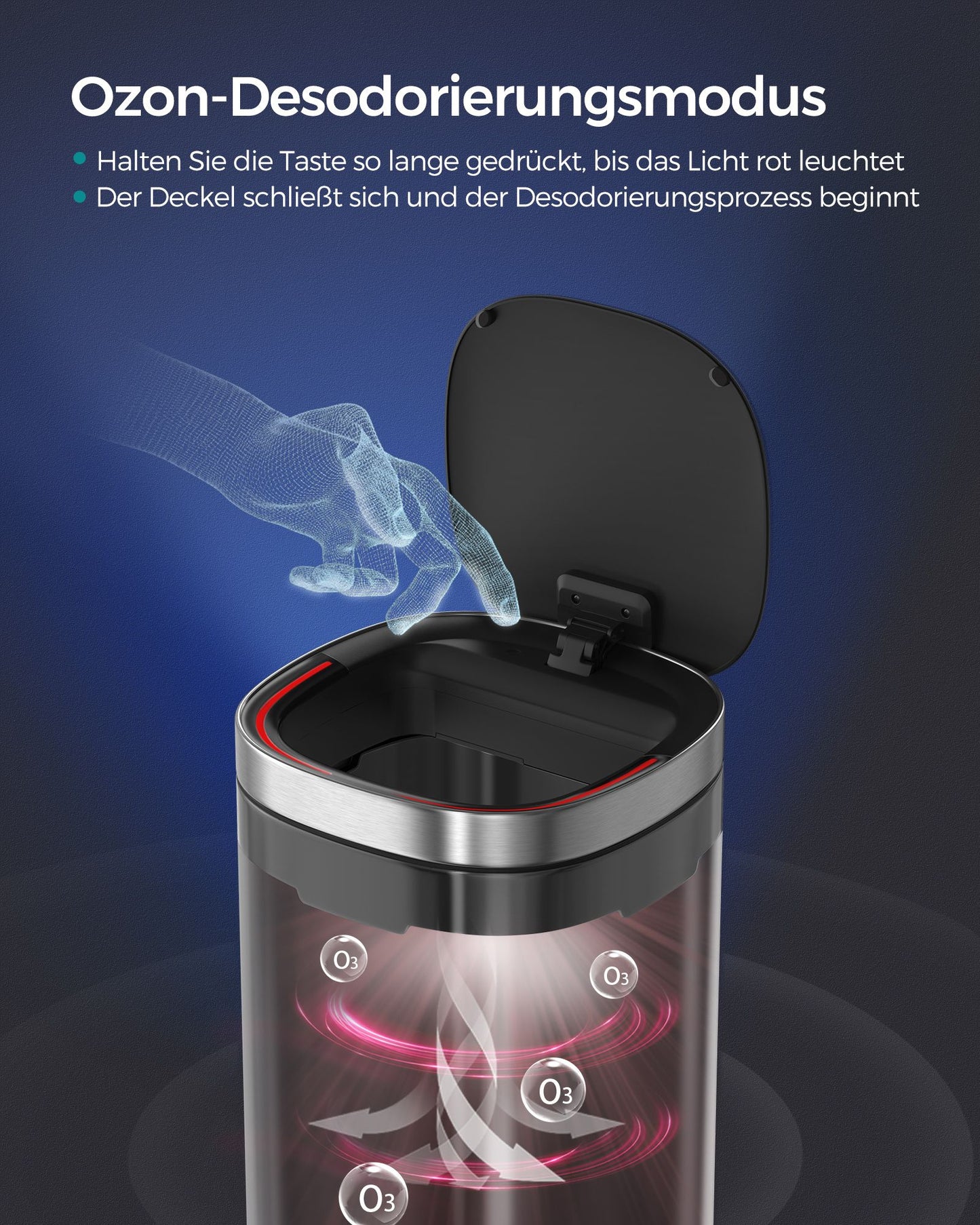 Mülleimer Küche, 50 L, mit Bewegungssensor, automatisch, Mülleimer groß, Abfalleimer mit Deckel, Stahl, silbern, SONGMICS, 3