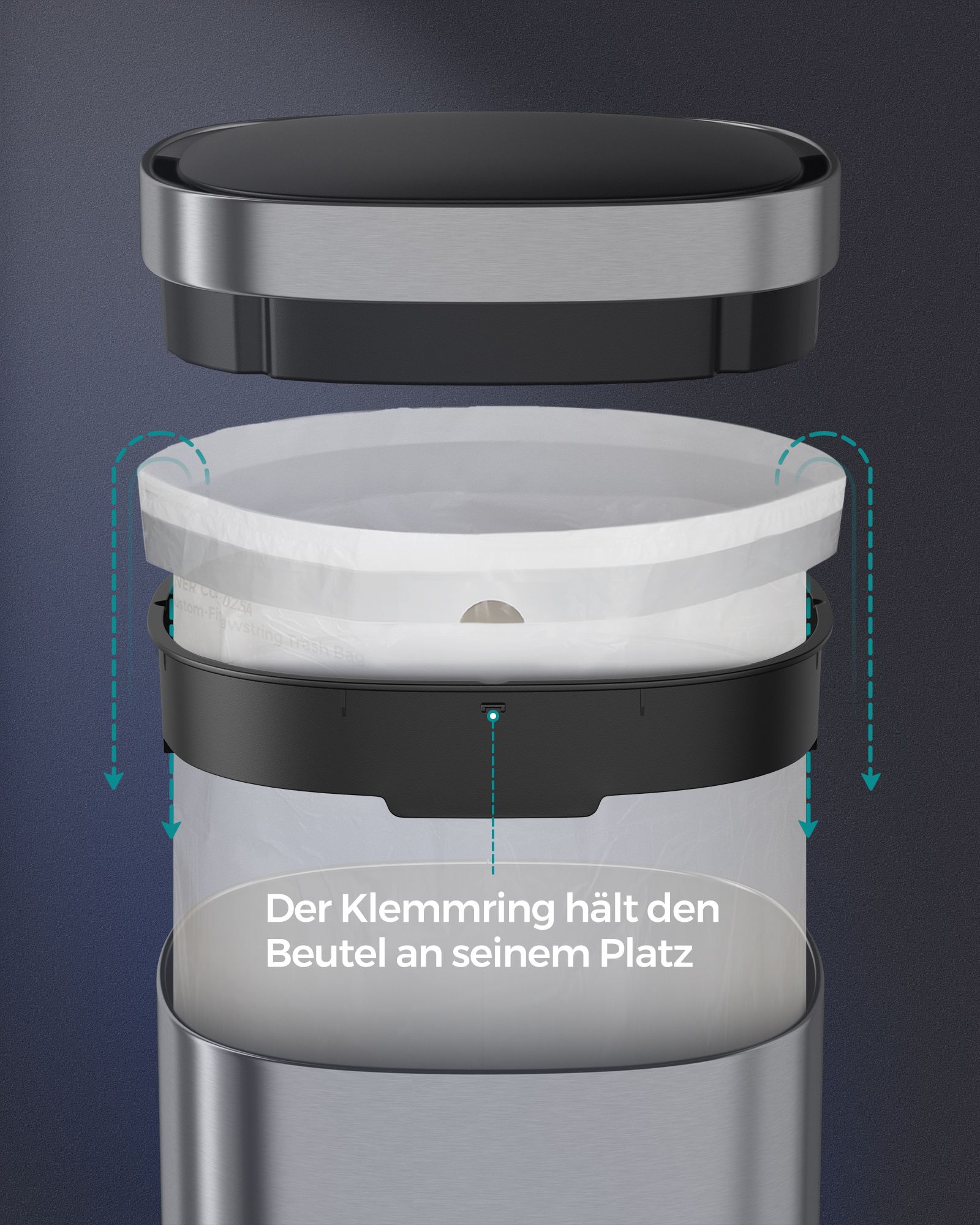 Mülleimer Küche, 50 L, mit Bewegungssensor, automatisch, Mülleimer groß, Abfalleimer mit Deckel, Stahl, silbern, SONGMICS, 5