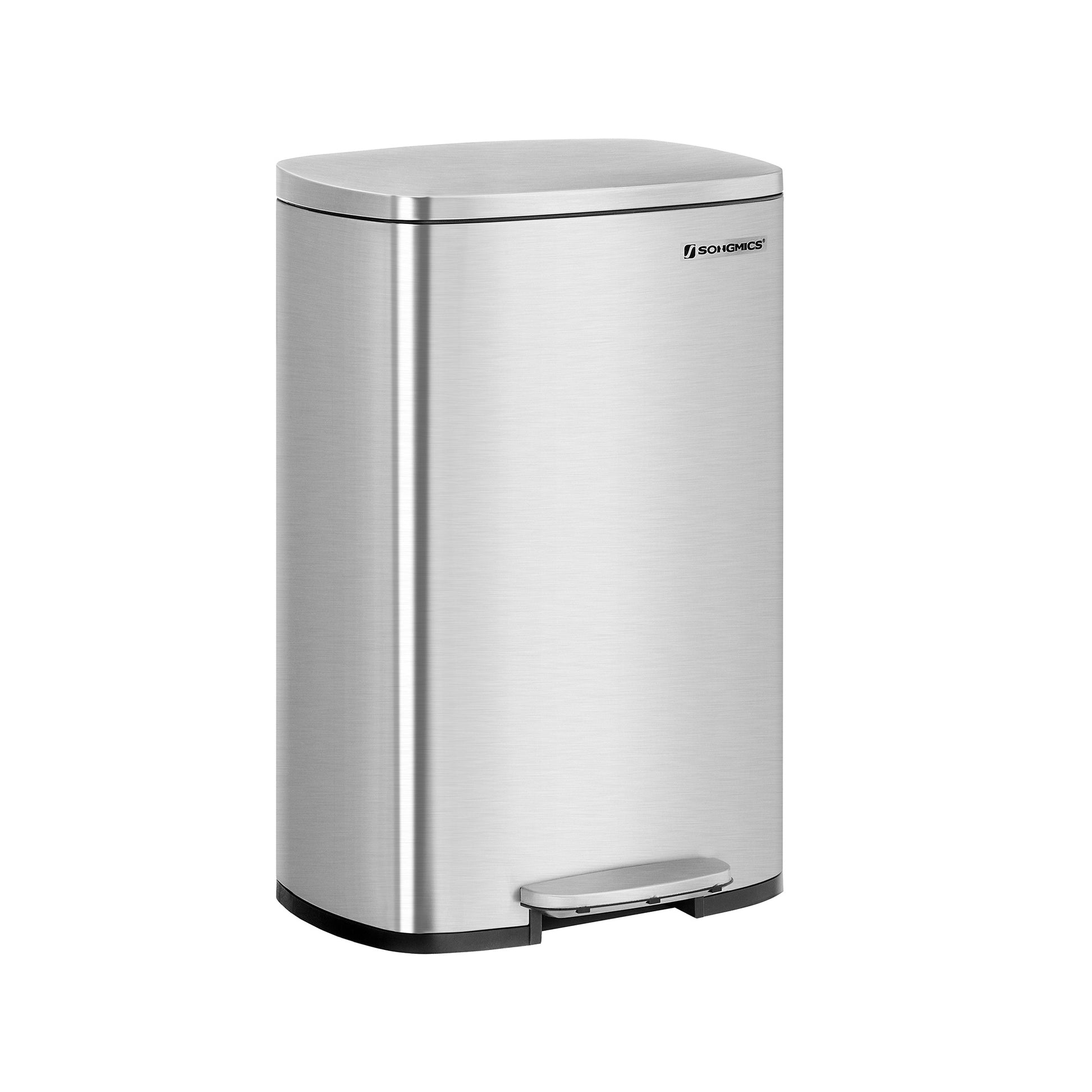 Mülleimer Küche, 50 Liter, Mülleimer groß, Abfalleimer mit deckel, Treteimer, Softclose, Fußpedal, silbern, SONGMICS, a