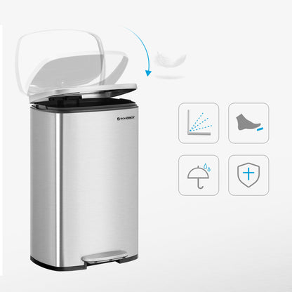 Mülleimer Küche, 50 Liter, Mülleimer groß, Abfalleimer mit deckel, Treteimer, Softclose, Fußpedal, silbern, SONGMICS, c