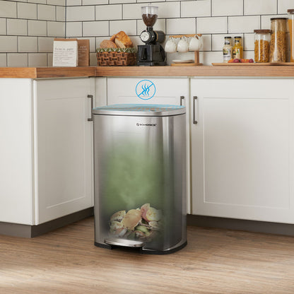 Mülleimer Küche, 50 Liter, Mülleimer groß, Abfalleimer mit deckel, Treteimer, Softclose, Fußpedal, silbern, SONGMICS, j