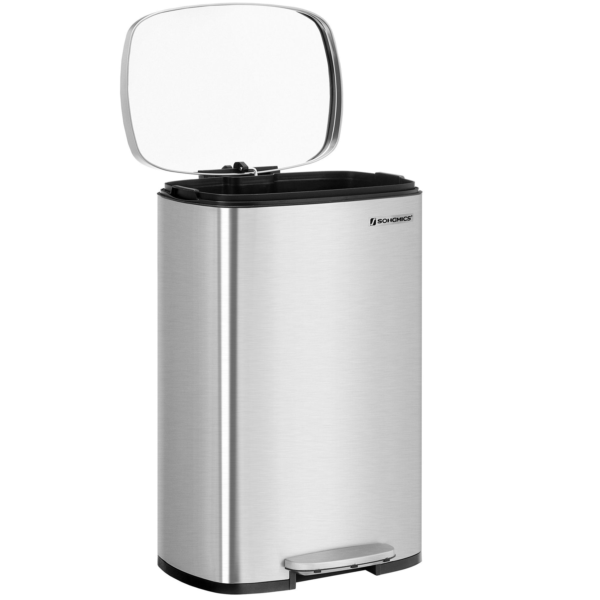 Mülleimer Küche, 50 Liter, Mülleimer groß, Abfalleimer mit deckel, Treteimer, Softclose, Fußpedal, silbern, SONGMICS, m