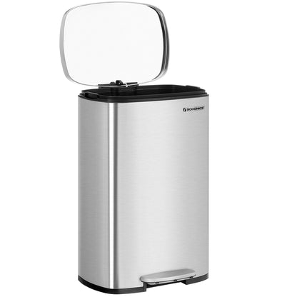Mülleimer Küche, 50 Liter, Mülleimer groß, Abfalleimer mit deckel, Treteimer, Softclose, Fußpedal, silbern, SONGMICS, m