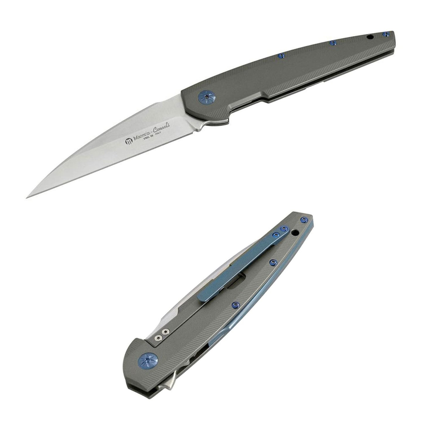 Maserin SOLAR - EDC Messer, Gentleman-Messer, aus Titan mit einem Flipper-Öffnungs- und Schließsystem mit Kugellager, Klappmesser, D2, Titan