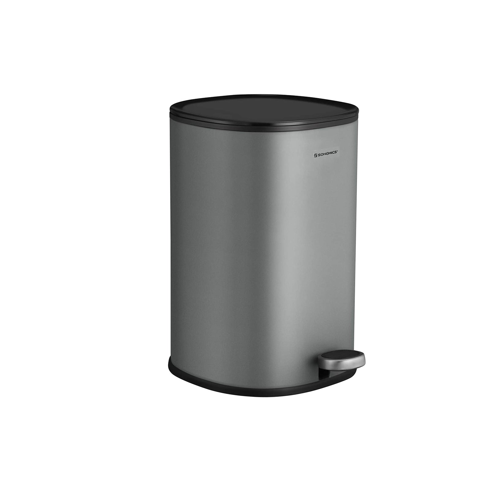 Mülleimer Bad, 5 L, Badezimmer Mülleimer, Kosmetikeimer, Pedal aus Stahl, Inneneimer und Deckel, Grau Schwarz, SONGMICS