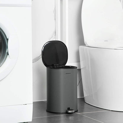 Mülleimer Bad, 5 L, Badezimmer Mülleimer, Kosmetikeimer, Pedal aus Stahl, Inneneimer und Deckel, Grau Schwarz, SONGMICS 1