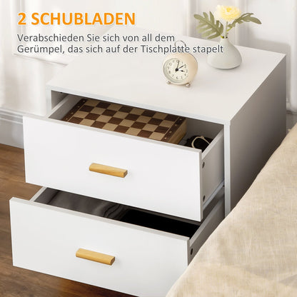 Nachttisch, Nachtschrank, Nachtkommode, mit 2 Schubladen, Griff, Nachtkästchen, Nachtschränkchen, weiß, HOMCOM, 4