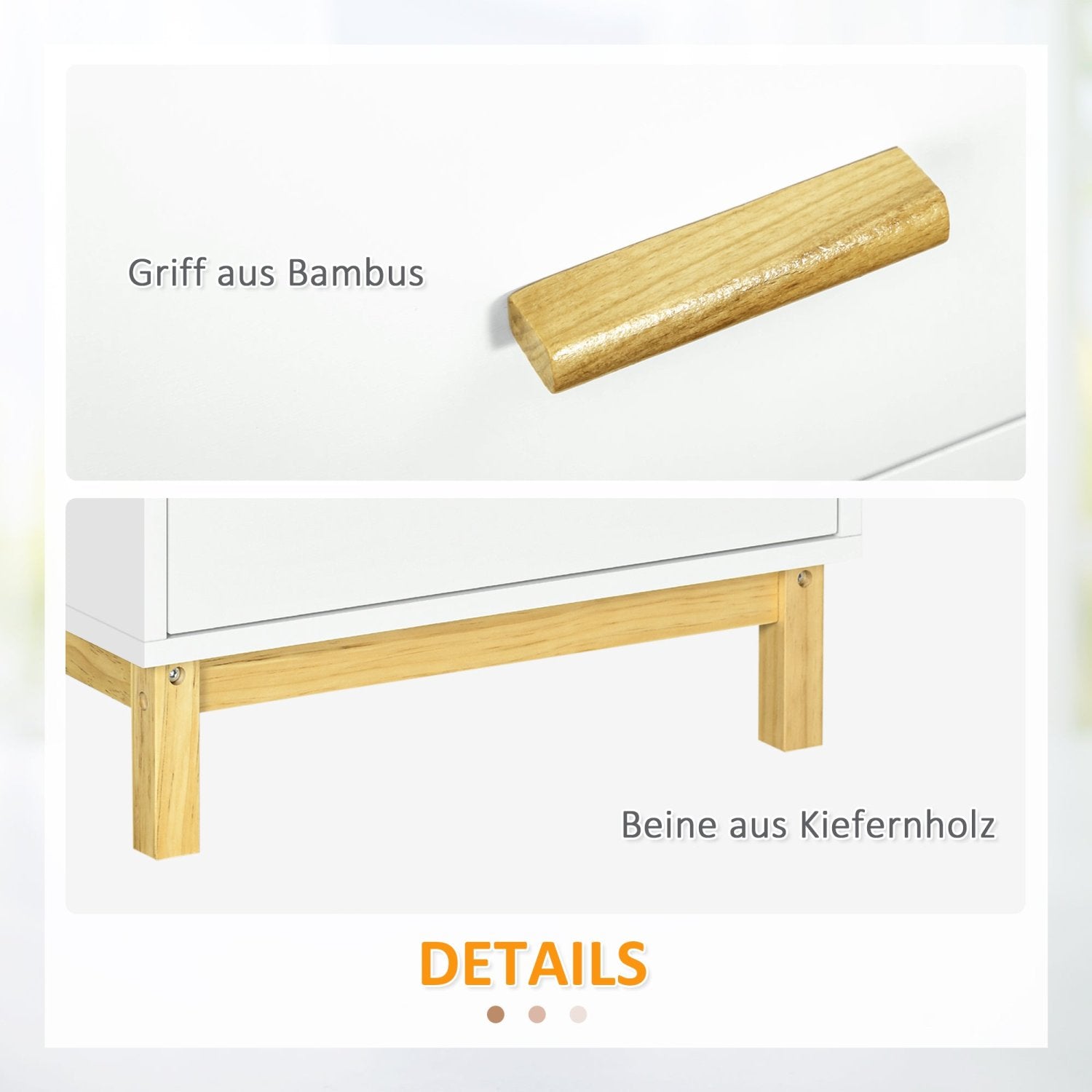 Nachttisch, Nachtschrank, Nachtkommode, mit 2 Schubladen, Griff, Nachtkästchen, Nachtschränkchen, weiß, HOMCOM, 5