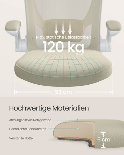 Bürostuhl, Schreibtischstuhl, Ergonomischer Stuhl, Drehstuhl, Kopfstütze, Wippfunktion, große Sitzfläche 53cm, Beige, Songmics, 1