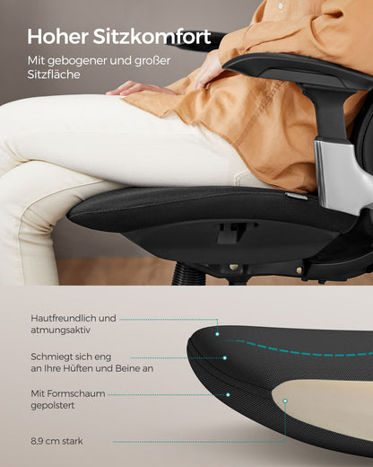 Bürostuhl, Schreibtischstuhl, Ergonomischer Bürostuhl, verstellbar, neigbare Rückenlehne, bis 150 kg, Schwarz, SONGMICS, 7