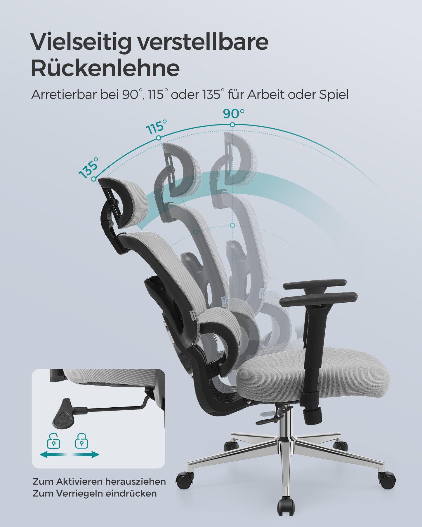 Bürosessel, Schreibtischstuhl, Chefsessel, PC Stuhl, Ergonomischer stuhl, Bürostuhl, hohe Rückenlehne, Grau, Songmics, 1