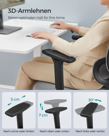 Bürosessel, Schreibtischstuhl, Chefsessel, PC Stuhl, Ergonomischer stuhl, Bürostuhl, hohe Rückenlehne, Grau, Songmics, 1