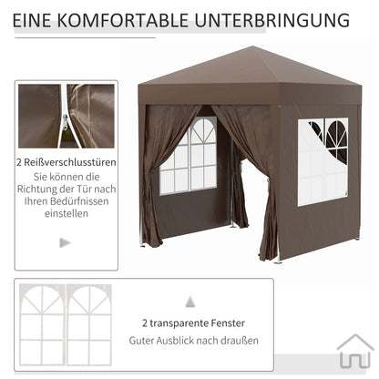 Faltpavillon 2 x 2m, Stabile Zelte, Pavillon Faltbar mit 4 Seitenwänden, Festzelt mit UV-Schutz, Stahl, Weiß, Outsunny, 3
