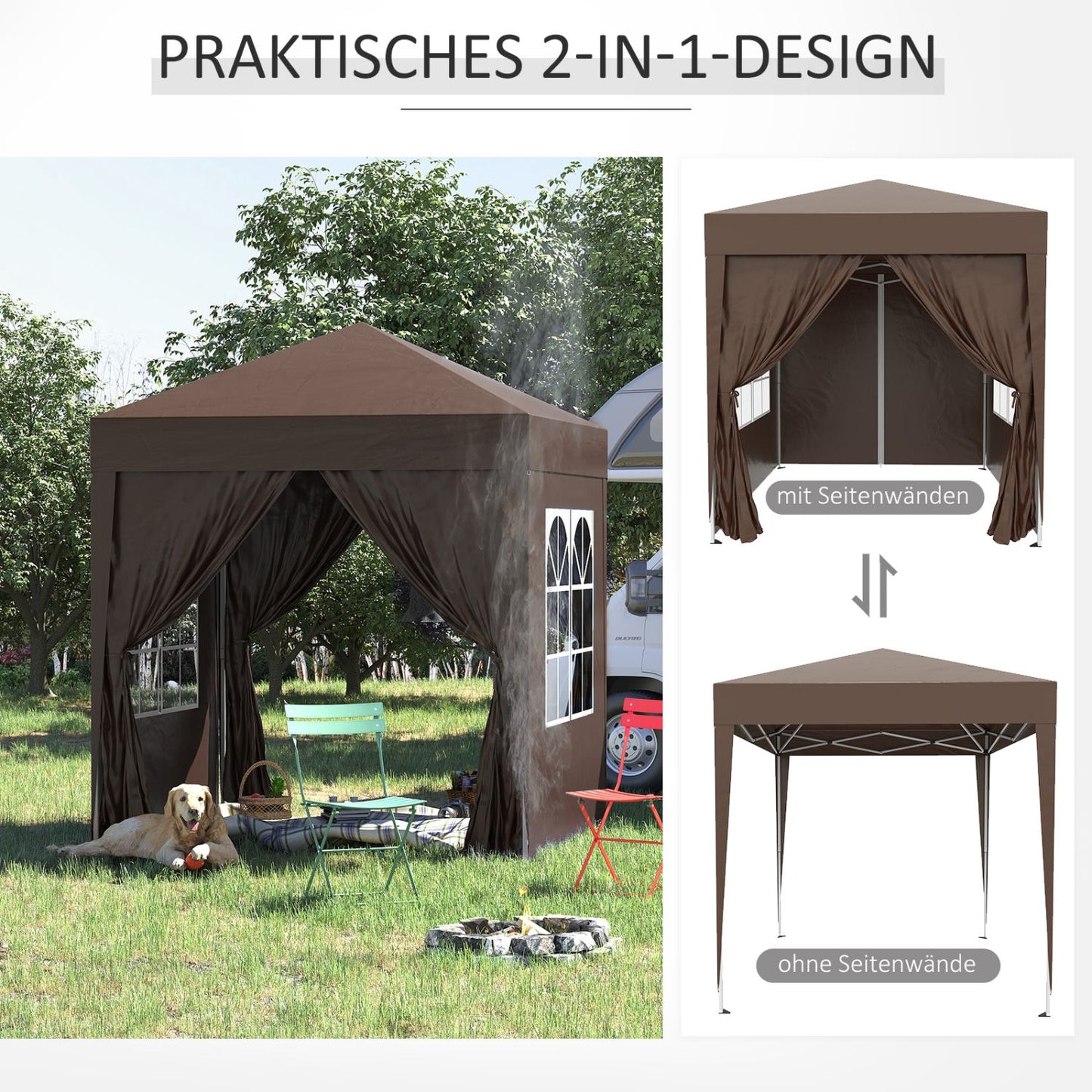 Faltpavillon 2 x 2m, Stabile Zelte, Pavillon Faltbar mit 4 Seitenwänden, Festzelt mit UV-Schutz, Stahl, Weiß, Outsunny, 4