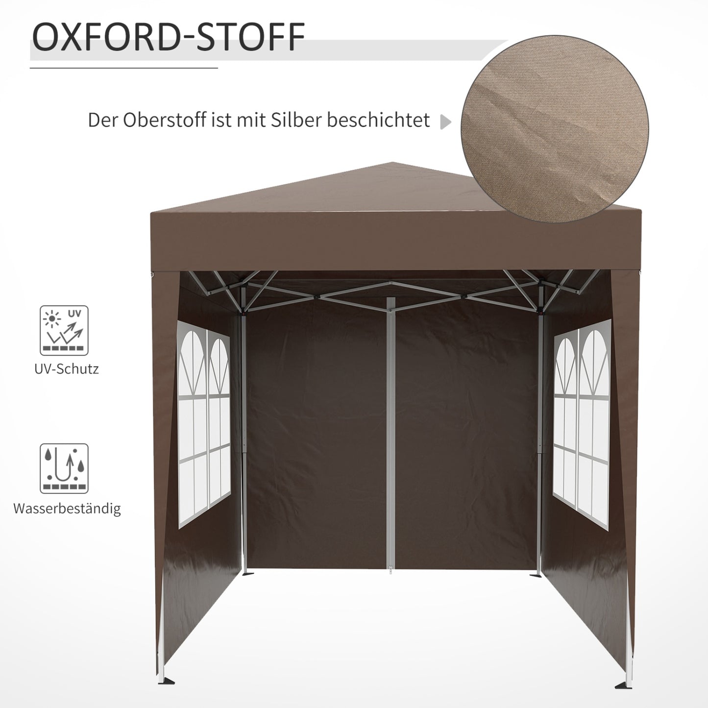 Faltpavillon 2 x 2m, Stabile Zelte, Pavillon Faltbar mit 4 Seitenwänden, Festzelt mit UV-Schutz, Stahl, Weiß, Outsunny, 5