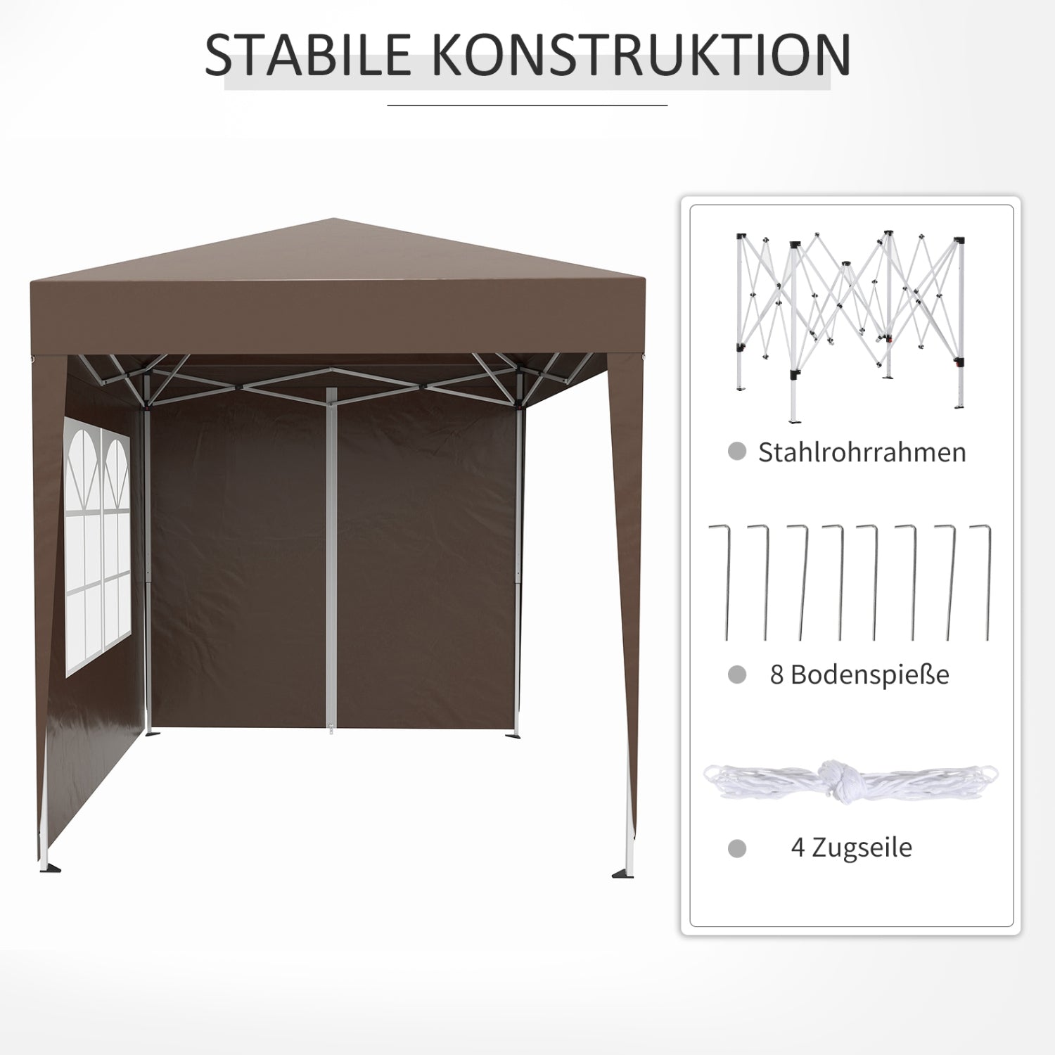 Faltpavillon 2 x 2m, Stabile Zelte, Pavillon Faltbar mit 4 Seitenwänden, Festzelt mit UV-Schutz, Stahl, Weiß, Outsunny, 6
