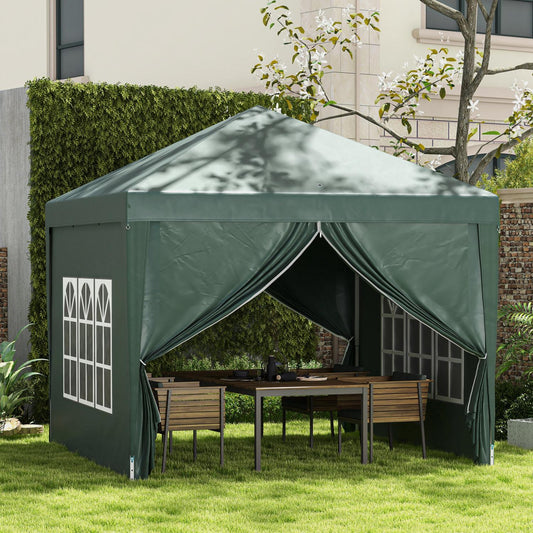 Faltpavillon 3x3, Stabile Zelte, Pavillon mit 4 Seitenwänden, Fenster, Festzelt mit UV-Schutz, Gartenzelt, Grün, Outsunny