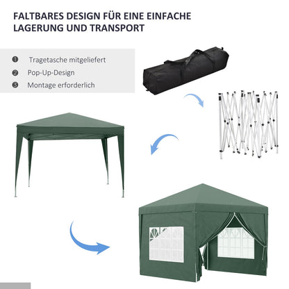 Faltpavillon 3x3, Stabile Zelte, Pavillon mit 4 Seitenwänden, Fenster, Festzelt mit UV-Schutz, Gartenzelt, Grün, Outsunny, 3