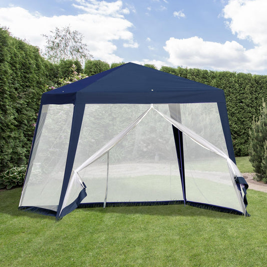 Gartenpavillon, Faltpavillon 3x3, Stabile Zelte, Festzelt Partyzelt wetterfest Moskitonetz Blau 3x3m, Outsunny