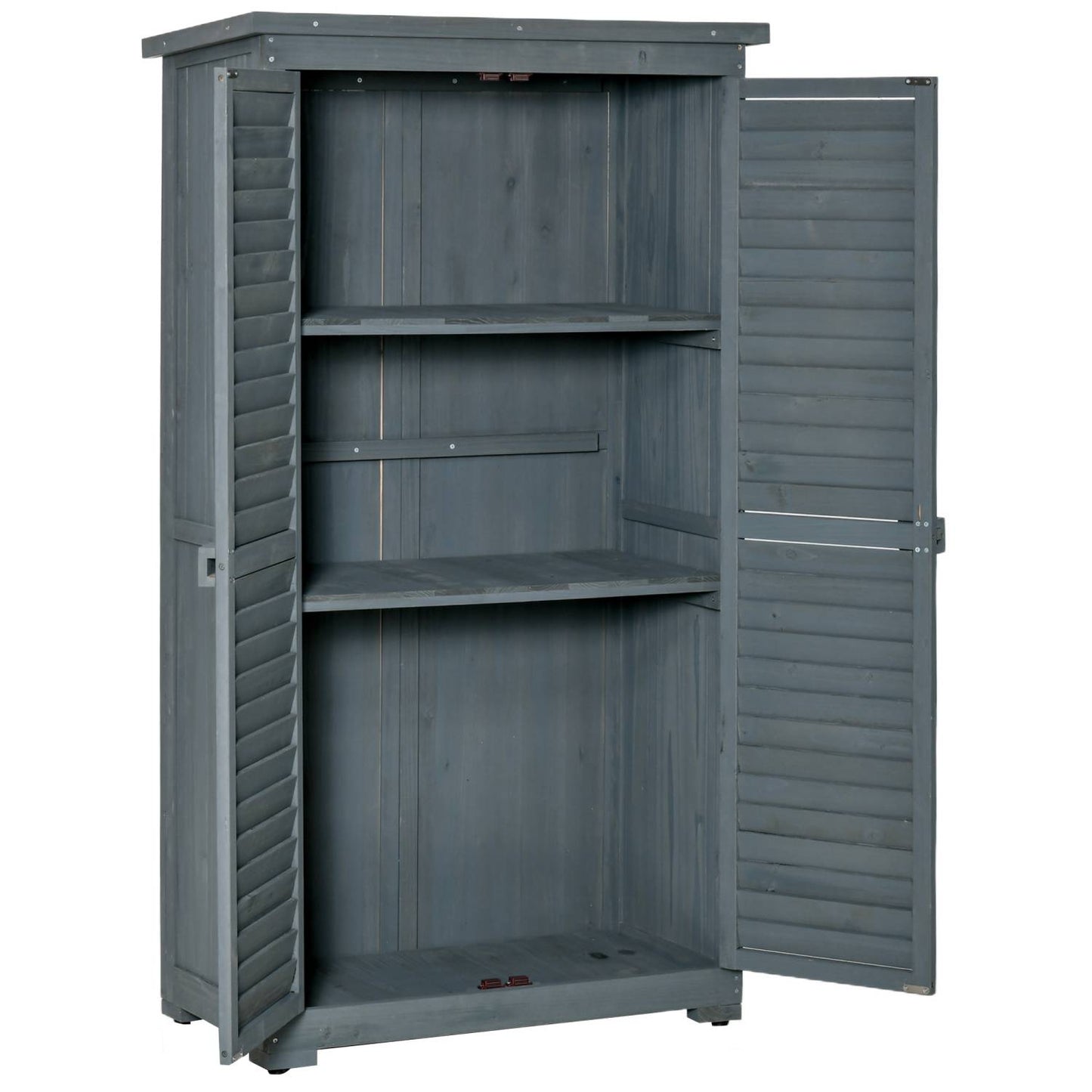 Outsunny Gartenschrank Holz Outdoor Schrank Terrassenschrank Gerätehaus mit Pultdach Grau