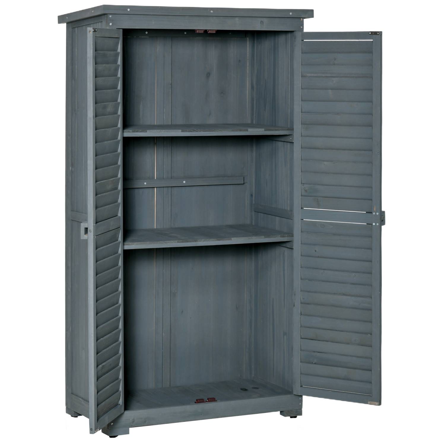 Outsunny Gartenschrank Holz Outdoor Schrank Terrassenschrank Gerätehaus mit Pultdach Grau