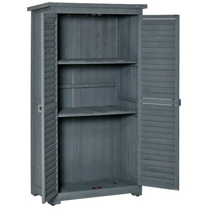 Outsunny Gartenschrank Holz Outdoor Schrank Terrassenschrank Gerätehaus mit Pultdach Grau