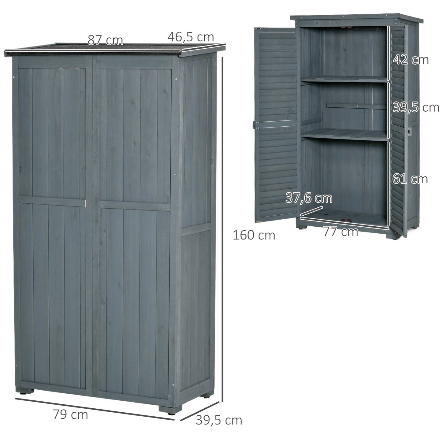 Gartenschrank Holz, Outdoor Schrank, Terrassenschrank, Gerätehaus mit Pultdach, Bitumenpappe, Grau, Outsunny, 1