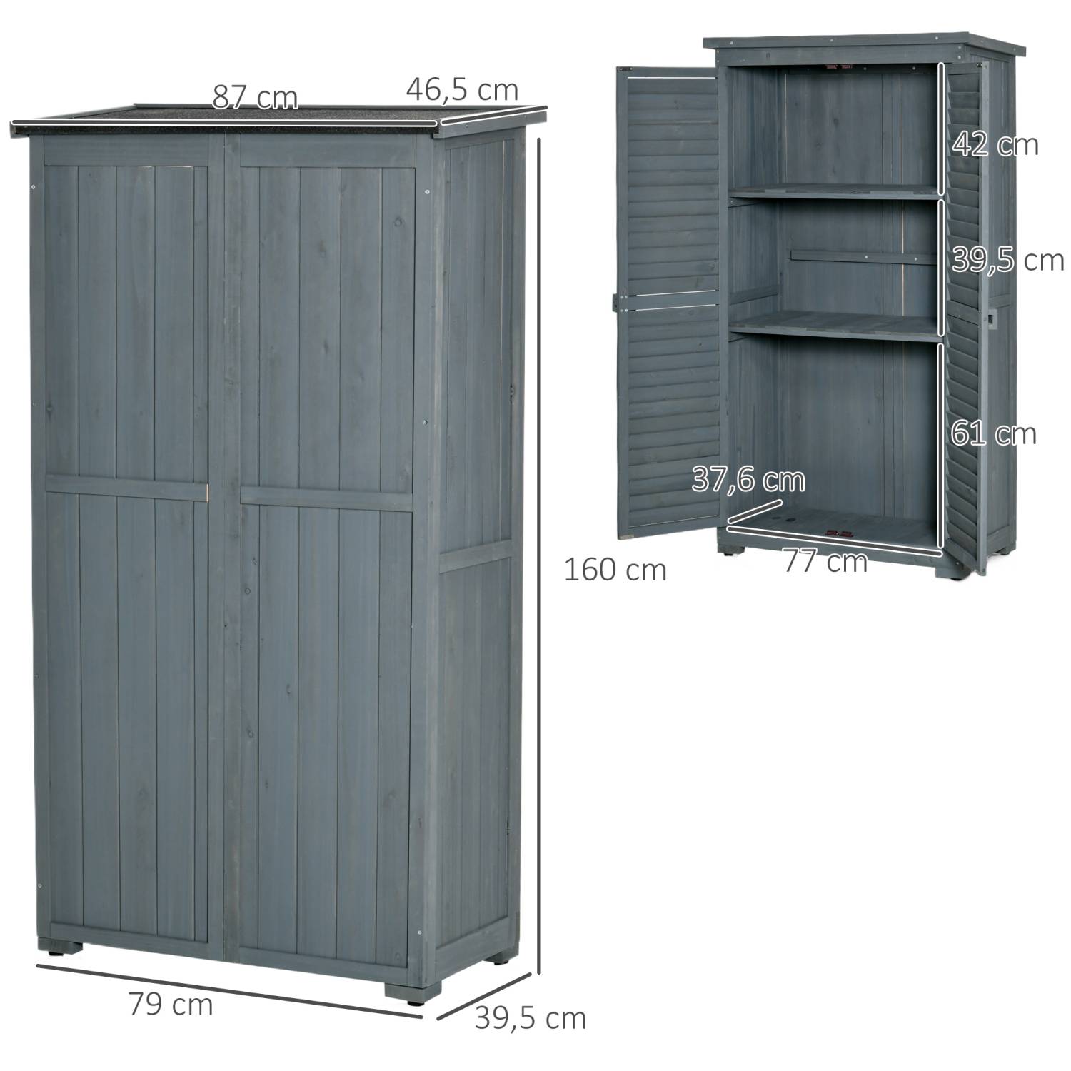 Gartenschrank Holz, Outdoor Schrank, Terrassenschrank, Gerätehaus mit Pultdach, Bitumenpappe, Grau, Outsunny, 1
