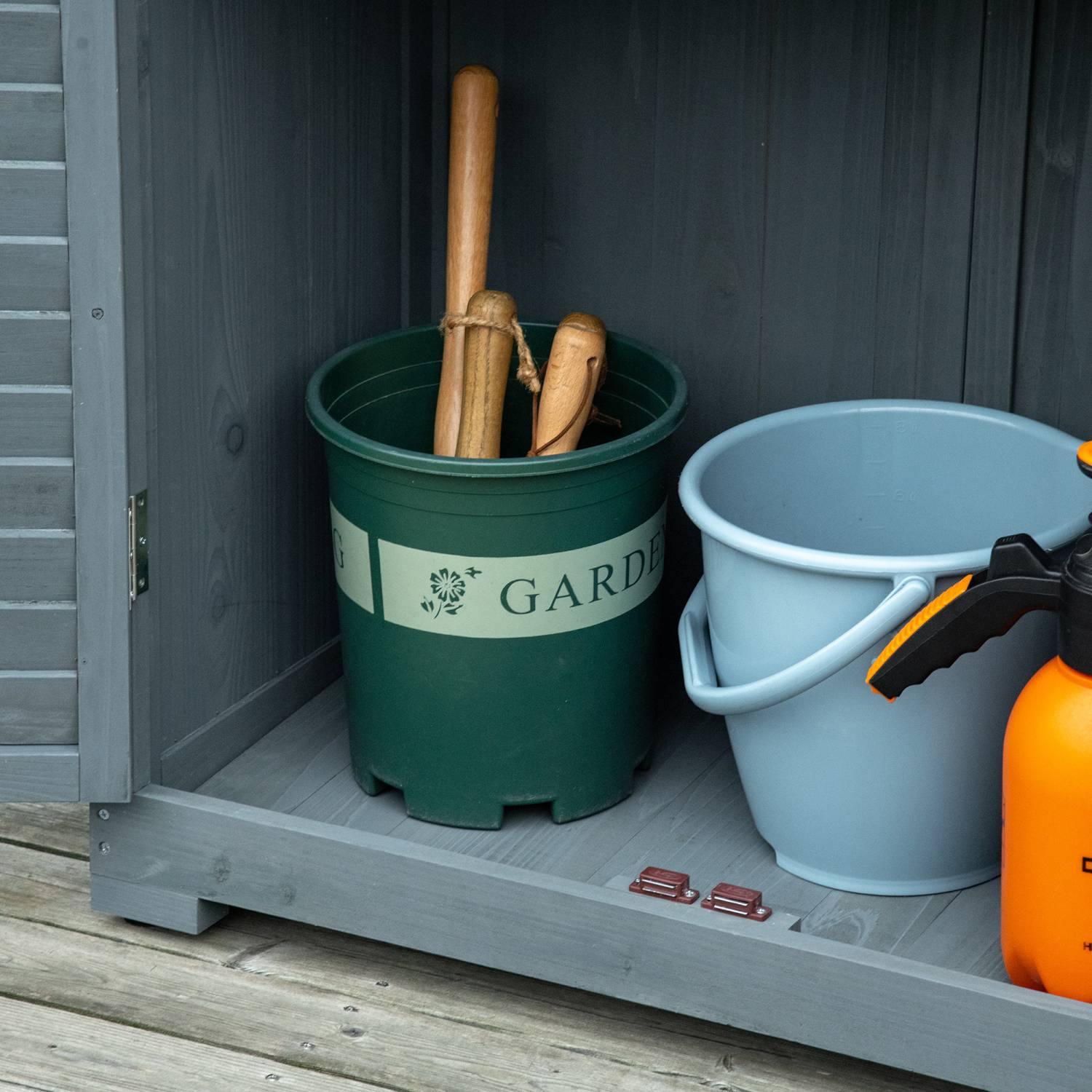 Gartenschrank Holz, Outdoor Schrank, Terrassenschrank, Gerätehaus mit Pultdach, Bitumenpappe, Grau, Outsunny, 3