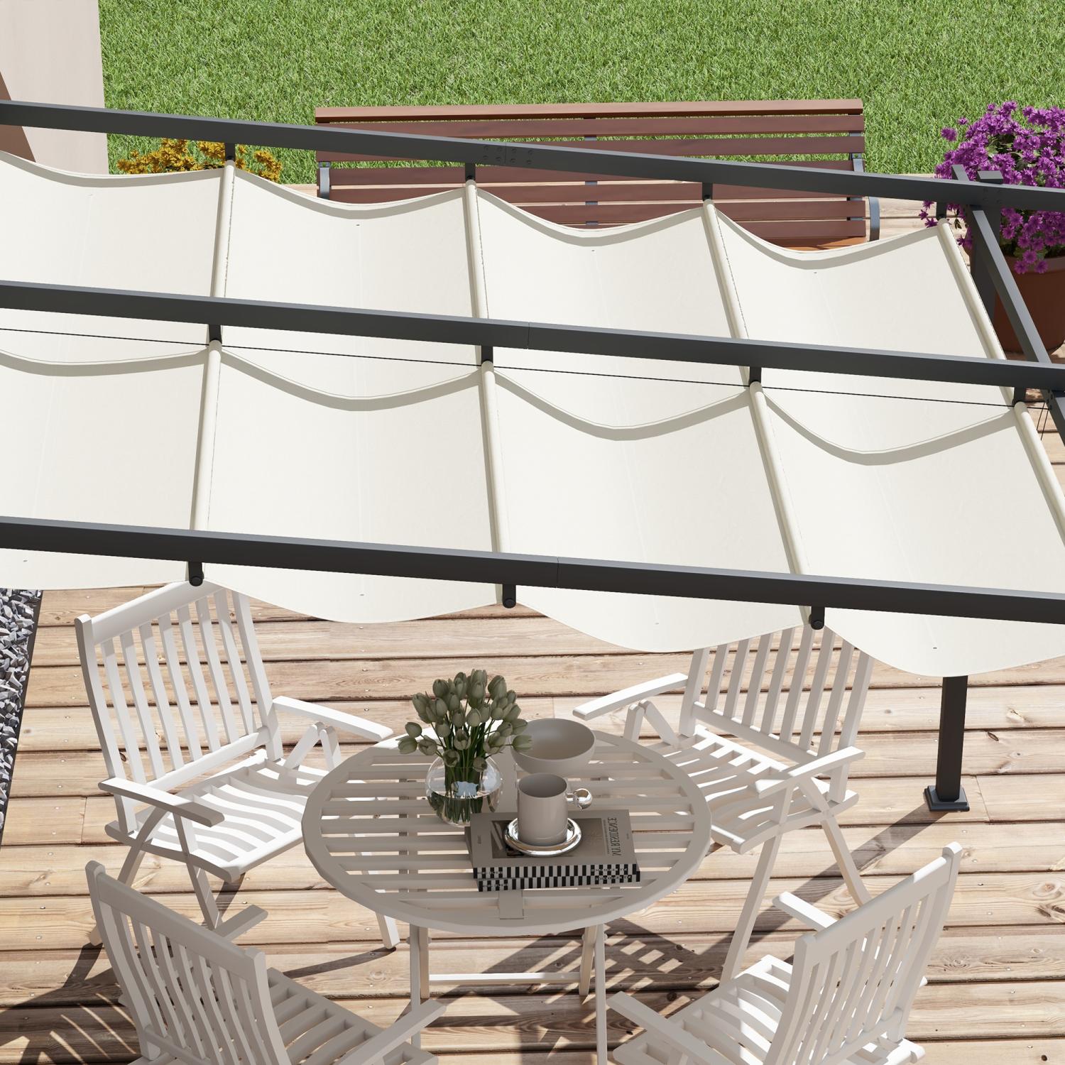 Outsunny Pavillon Pergola metall 3x3 m Pergola Terrasse Terassenüberdachung Terrassendach Wandmontage Creme