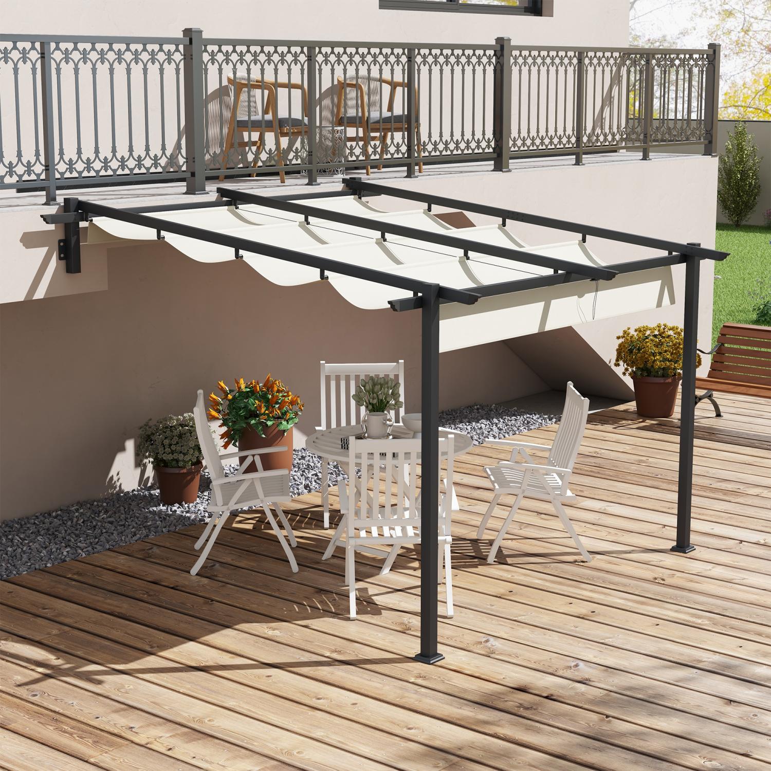 Pergola metall, 3 x 3 m, Pergola Terrasse, Terassenüberdachung, Terrassendach Wandmontage, Creme, Outsunny