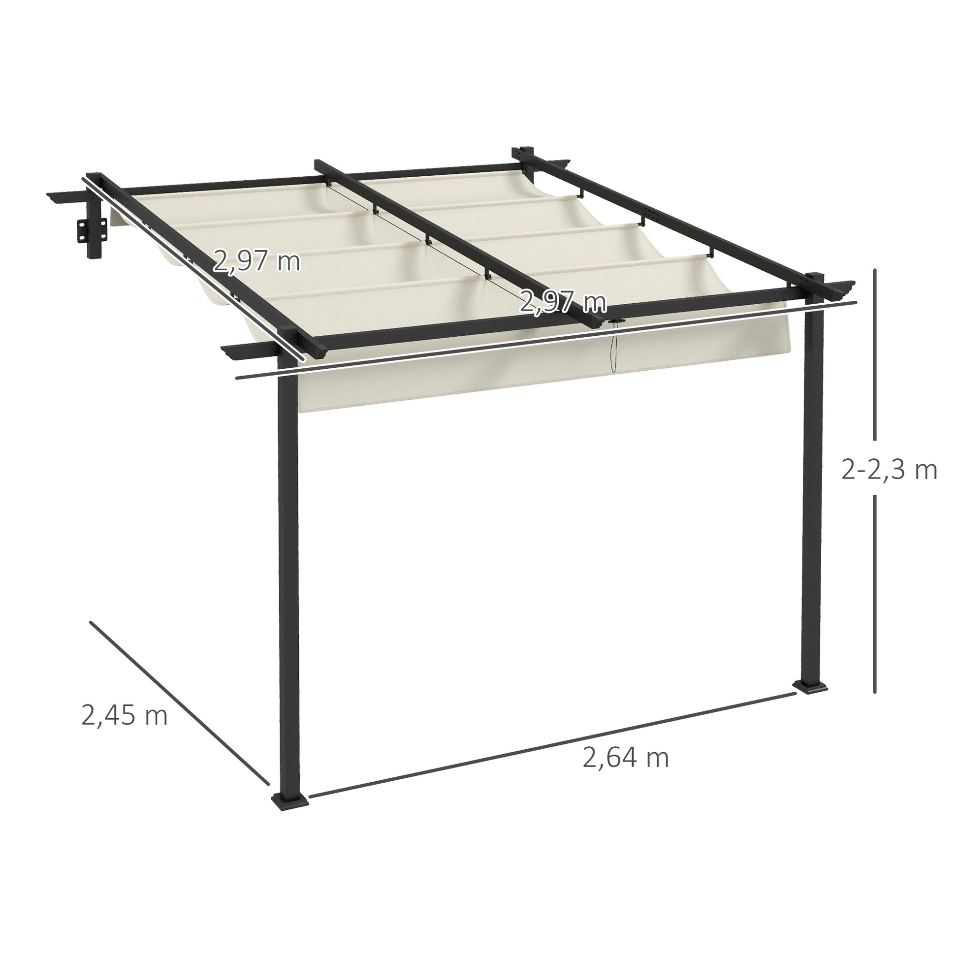 Pergola metall, 3 x 3 m, Pergola Terrasse, Terassenüberdachung, Terrassendach Wandmontage, Creme, Outsunny, 1