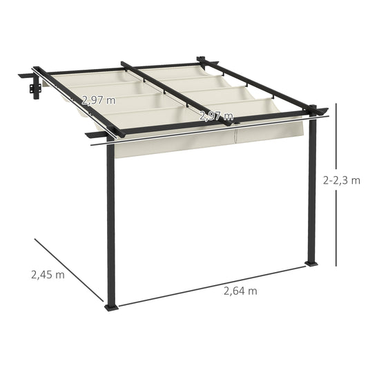 Pergola metall, 3 x 3 m, Pergola Terrasse, Terassenüberdachung, Terrassendach Wandmontage, Creme, Outsunny, 1