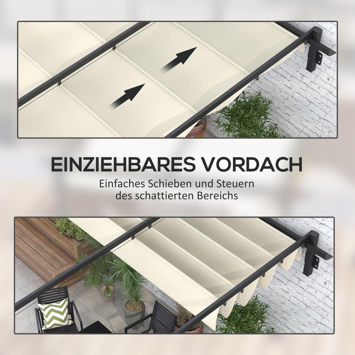 Pergola metall, 3 x 3 m, Pergola Terrasse, Terassenüberdachung, Terrassendach Wandmontage, Creme, Outsunny, 3
