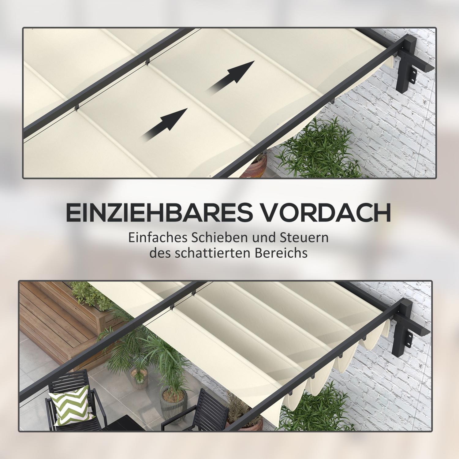 Pergola metall, 3 x 3 m, Pergola Terrasse, Terassenüberdachung, Terrassendach Wandmontage, Creme, Outsunny, 3