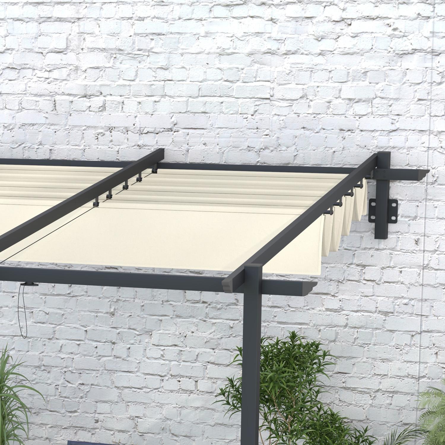Pergola metall, 3 x 3 m, Pergola Terrasse, Terassenüberdachung, Terrassendach Wandmontage, Creme, Outsunny, 5