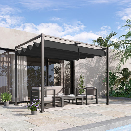 Pavillon, Pergola metall, Pergola Freistehend, Pergola Terrasse, Terrassenüberdachung mit Schiebedach, Schwarz+Grau, Outsunny