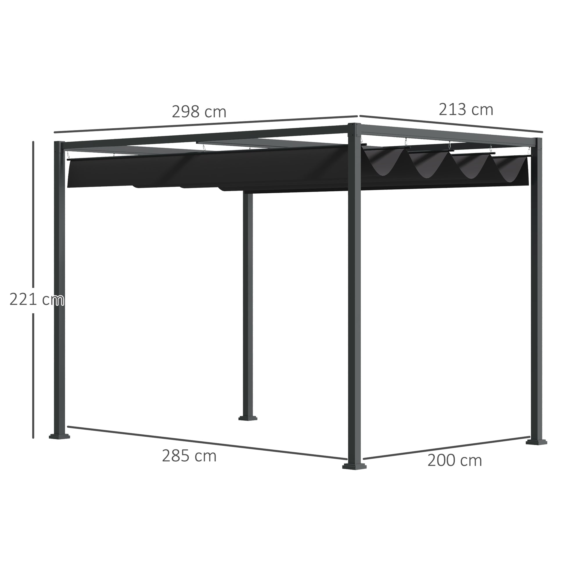 Pavillon, Pergola metall, Pergola Freistehend, Pergola Terrasse, Terrassenüberdachung mit Schiebedach, Schwarz+Grau, Outsunny, 1